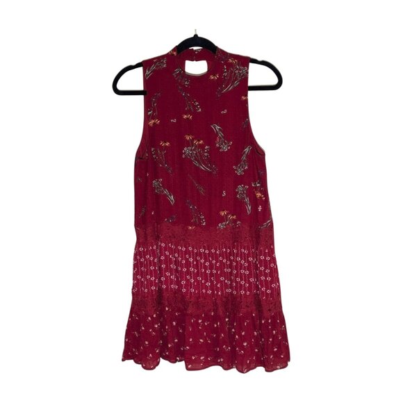Love Fire Womens Sleeveless Tiered Mini Dress High Neck Red/Burgundy Print Small - Picture 1 of 11